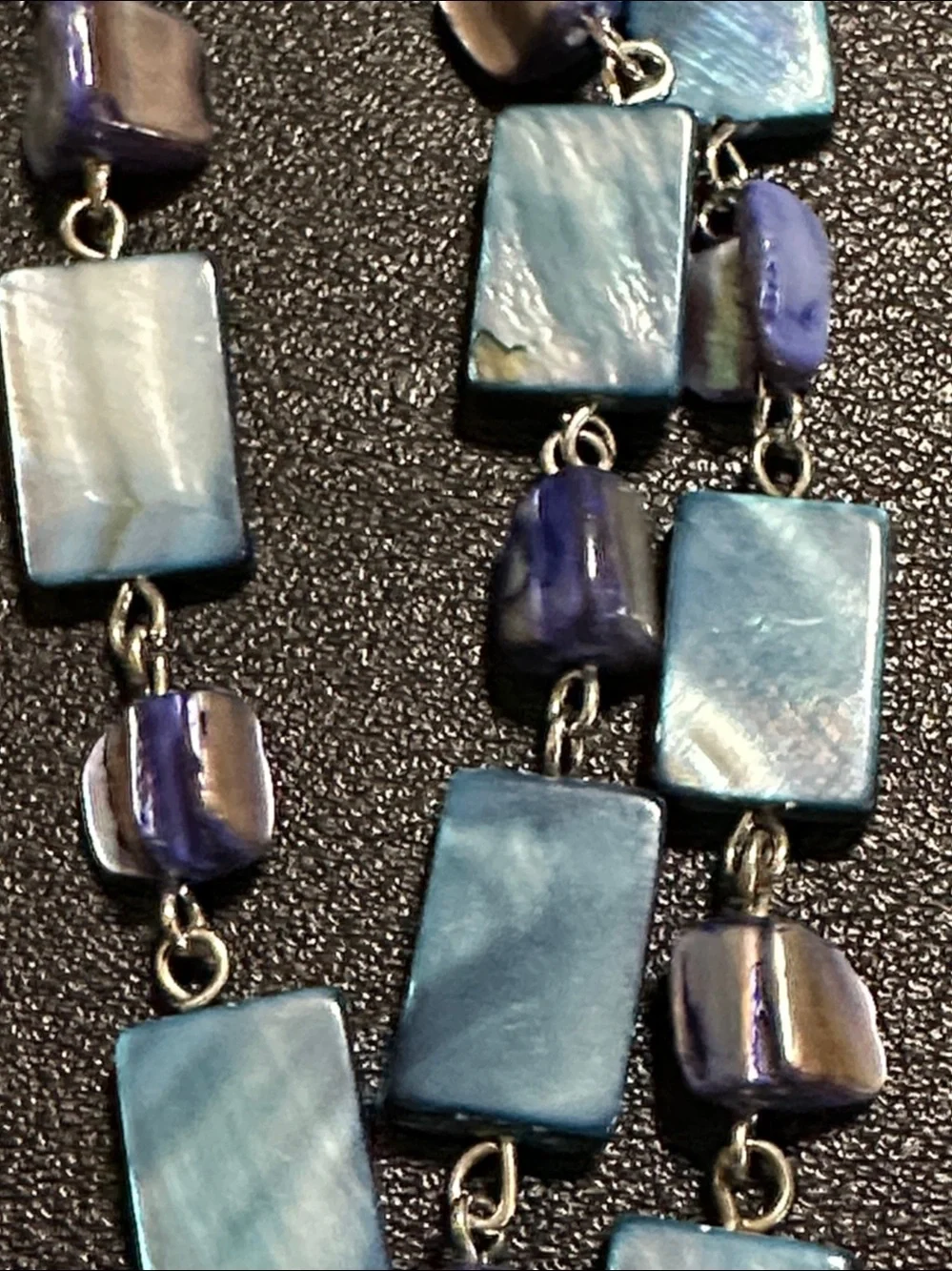 Rectangular Blue Shell & Purple Shell Chip Linked Eye Glass Holder Necklace